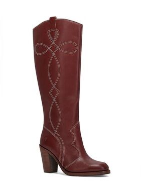 FRYE Women's Corrine Tall Ceco Leather Western Boots - Cranberry NIB Beautiful!